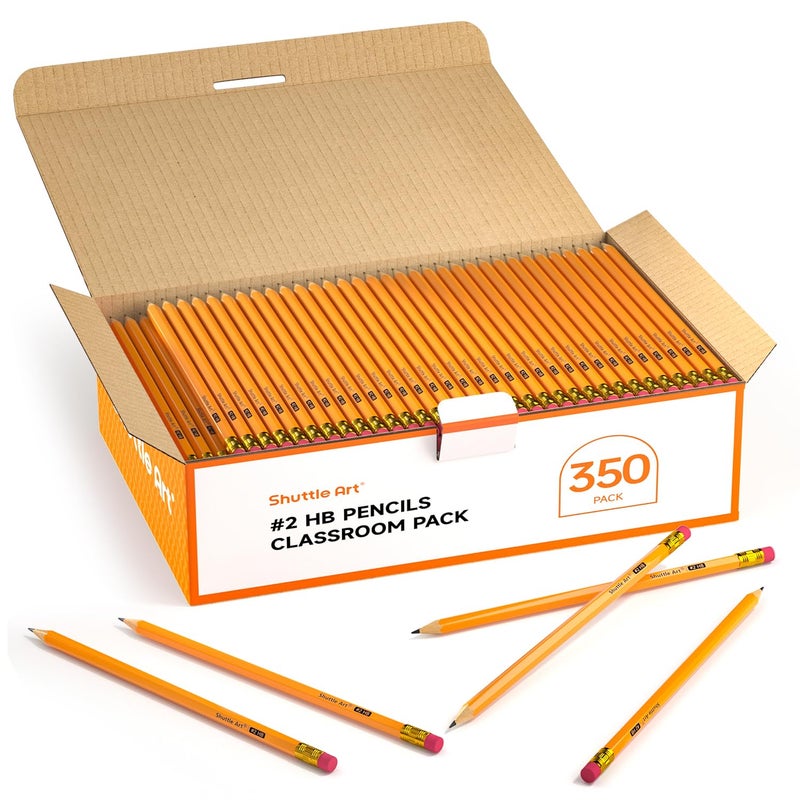 Shuttle Art Wood-Cased #2 HB Pencils, 350 Pack Sharpened Yellow Pencils with Erasers, Bulk Pack Graphite Pencils for School and Teacher Supplies, Writing, Drawing and Sketching - Image 1